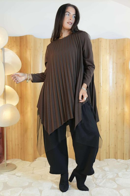 Gotham Pleat Tunic Chocolate /12=